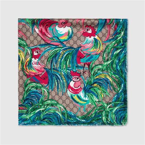 gucci rooster scarf|Gucci silk neck scarf.